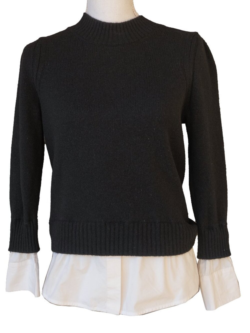 Brochu Walker Layered Cashmere Sweater Black Parson Coporate Goth Twofer Crew